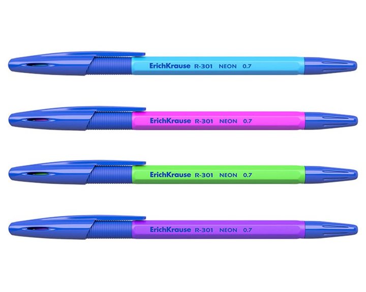 Στυλό ErichKrause R-301 Neon Stick & Grip 0.7 Μπλε 4τμχ. 42023