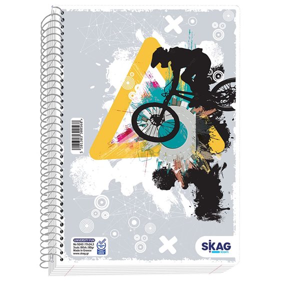 Τετράδιο Σπιράλ Skag University Fun Αγόρι 17x25 80γρ. 4θεμ.120φ.