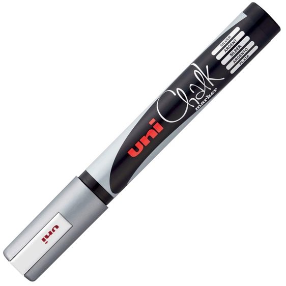 Μαρκαδόρος UNI 1.8-2.5mm υγρής κιμωλίας με στρογγυλή μύτη Ασημί
