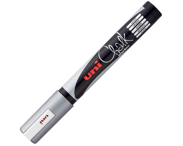 Μαρκαδόρος UNI 1.8-2.5mm υγρής κιμωλίας με στρογγυλή μύτη Ασημί