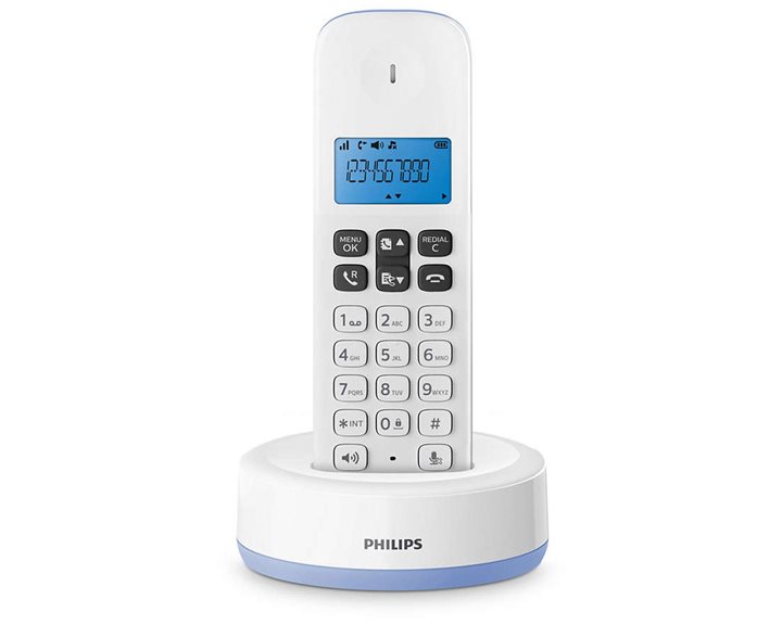 Philips D1611S/GRS Γαλάζιο (Ελληνικό Μενού) Ασύρματο τηλέφωνο με ανοιχτή ακρόαση, φωτιζόμενη οθόνη και 50 μνήμες D1611S/GRS