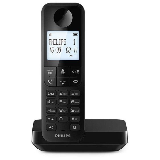 Philips D2701B/GRS Μαύρο (Ελληνικό Μενού) Ασύρματο τηλέφωνο με ανοιχτή ακρόαση, φωτιζόμενη οθόνη, φραγή κλήσεων και 50 μνήμες D2701B/GRS