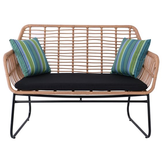 Salsa Καναπές Κήπου 2θέσιος Μέταλλο Βαφή Μαύρο, Wicker Φυσικό, Μαξιλάρι Μαύρο Ε249,1κ