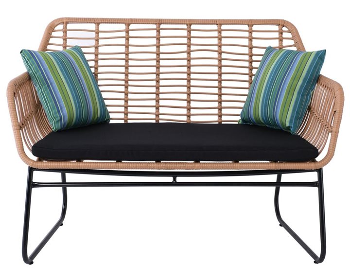 Salsa Καναπές Κήπου 2θέσιος Μέταλλο Βαφή Μαύρο, Wicker Φυσικό, Μαξιλάρι Μαύρο Ε249,1κ