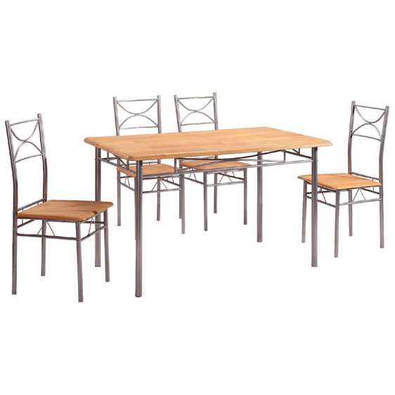 LORETO Set Τραπεζαρία Σαλονιού Κουζίνας: Τραπέζι + 4 Καρέκλες Μέταλλο Βαφή Silver, Φυσικό ΕΜ9792