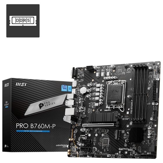 MSI MB PRO B760M-P, SOCKET INTEL LGA1700 14th/13th/12th GEN, CS INTEL B760, 4 DIMM SOCKETS DDR5, VGA/DP/HDMI, PCI-E GEN 4.0, GIGABIT LAN, MICRO-ATX, 3YW.