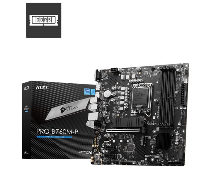 MSI MB PRO B760M-P, SOCKET INTEL LGA1700 14th/13th/12th GEN, CS INTEL B760, 4 DIMM SOCKETS DDR5, VGA/DP/HDMI, PCI-E GEN 4.0, GIGABIT LAN, MICRO-ATX, 3YW.