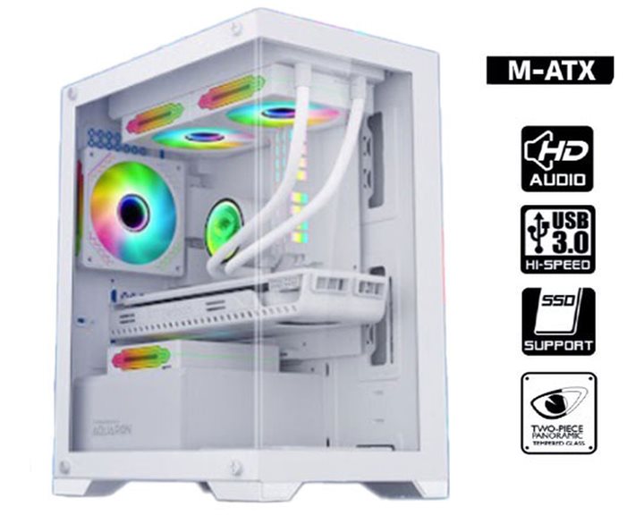 ARMAGGEDDON GAMING PC CASE MATX AQUARON WHITE