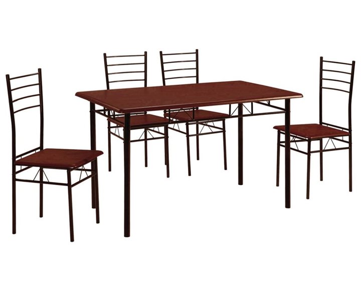 VELLINO Set Τραπεζαρία Κουζίνας, Μέταλλο Βαφή Μαύρο, Κερασί: Τραπέζι + 4 Καρέκλες ΕΜ9791