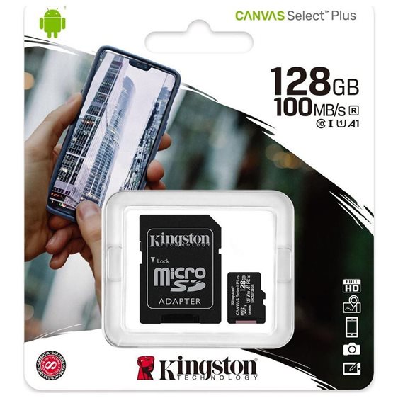Kingston Canvas Select Plus microSDXC 128GB Class 10 U1 V10 A1 UHS-I με αντάπτορα