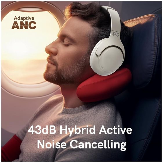 QCY H3 High-Res Headset White W. Mic, Active Noise Canceling With 4 Mode ANC 60h Multipoint
