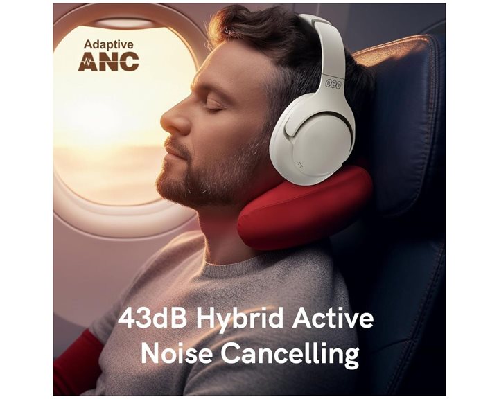 QCY H3 High-Res Headset White W. Mic, Active Noise Canceling With 4 Mode ANC 60h Multipoint