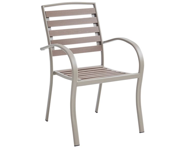 SERRANO Πολυθρόνα Κήπου Μέταλλο Βαφή Sand Beige, Polywood Καρυδί, Στοιβαζόμενη Ε6892,1