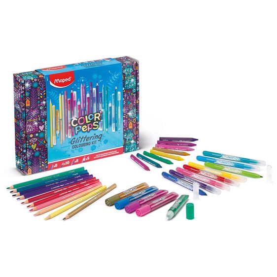 Μαρκαδόροι Maped Glitter Peps Set+Ξυλομπογιές 31 Τμχ