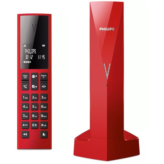 Philips M3501R/GRS Κόκκινο (Ελληνικό Μενού) Ασύρματο τηλέφωνο με ανοιχτή ακρόαση, φωτ. οθόνη, φραγή κλήσεων, 50 μνήμες και micro-USB M3501R/GRS