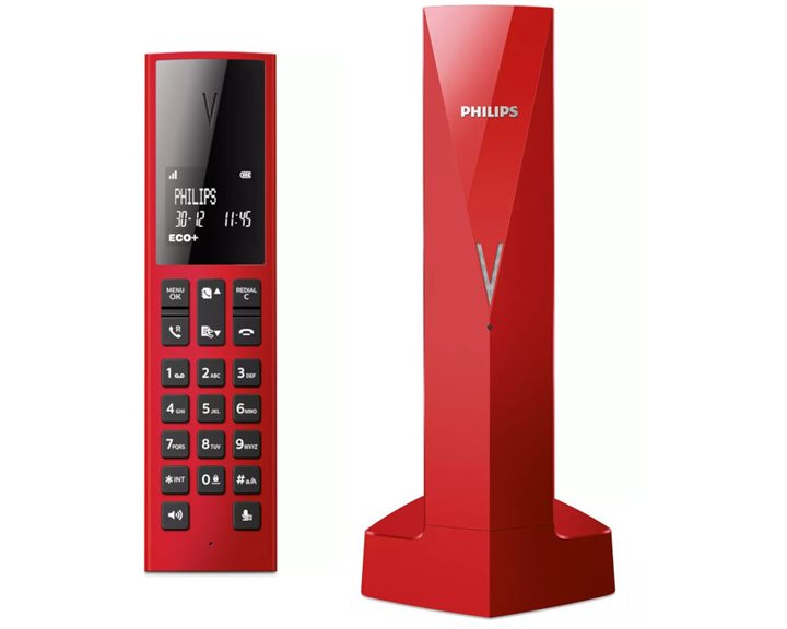 Philips M3501R/GRS Κόκκινο (Ελληνικό Μενού) Ασύρματο τηλέφωνο με ανοιχτή ακρόαση, φωτ. οθόνη, φραγή κλήσεων, 50 μνήμες και micro-USB M3501R/GRS