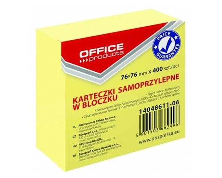 Κύβος Αυτοκόλλητος 76mmX76mm 400φ Κίτρινος 14048611-06