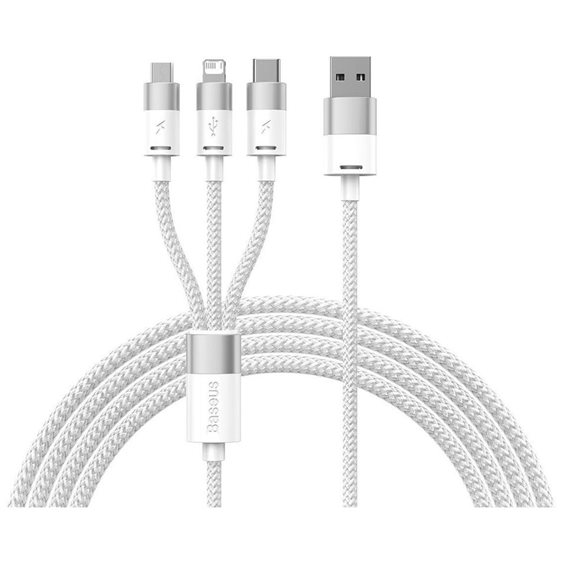Baseus 3in1 USB Cable Starspeed Series, USB-C + Micro + Lightning 3,5a, 1.2m White (CAXS000002) (BASCAXS000002)
