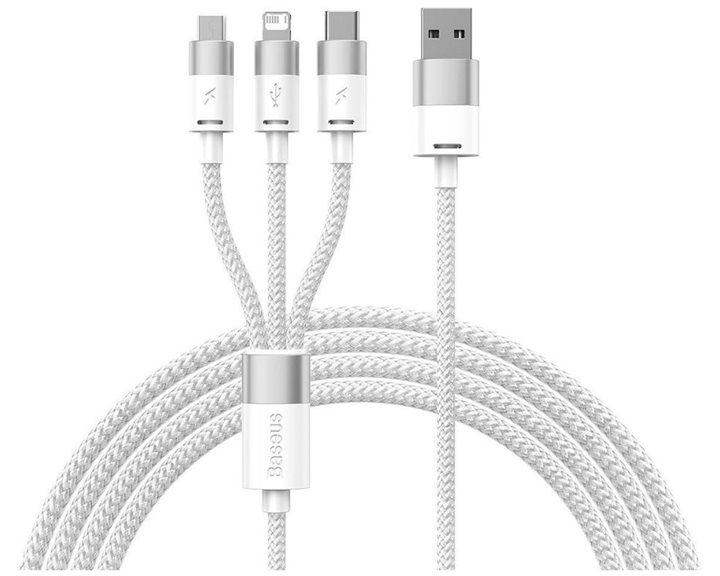 Baseus 3in1 USB Cable Starspeed Series, USB-C + Micro + Lightning 3,5a, 1.2m White (CAXS000002) (BASCAXS000002)