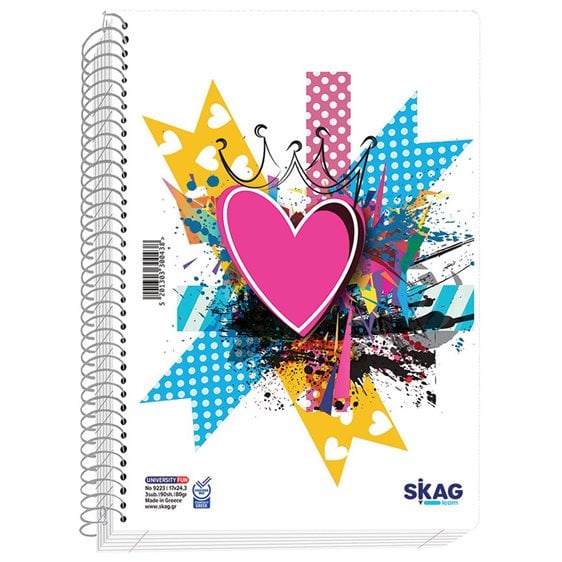 Τετράδιο Σπιράλ Skag University Fun Κορίτσι 17x25 80γρ. 3θεμ.90φ.