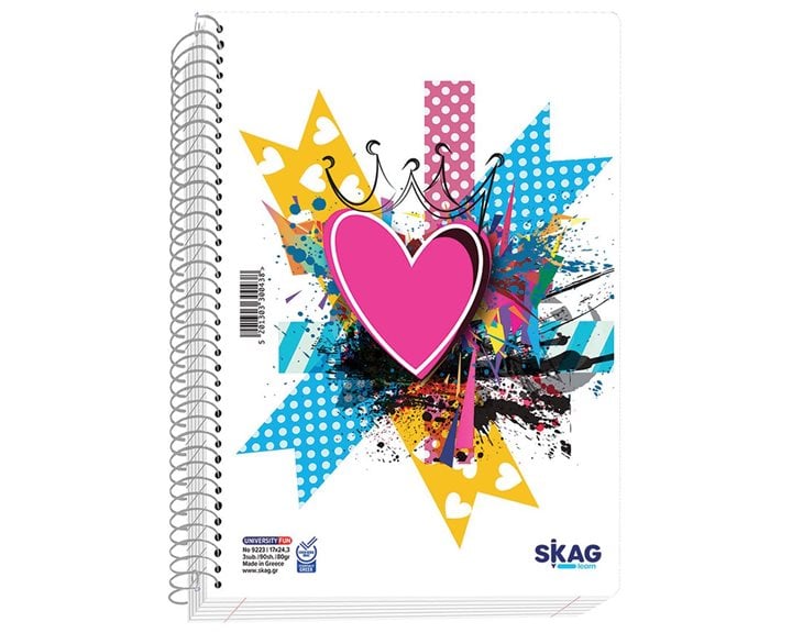 Τετράδιο Σπιράλ Skag University Fun Κορίτσι 17x25 80γρ. 3θεμ.90φ.