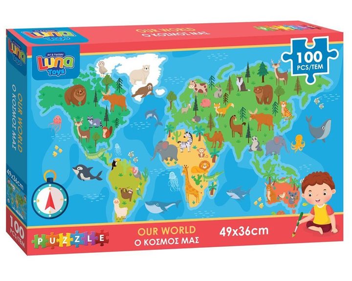 Puzzle 100τεμ 49χ36εκ Παγκόσμιος Χάρτης 000622309