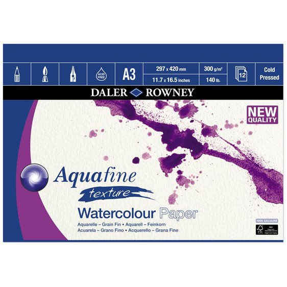 Μπλοκ Daler Rowney Watercolour A3 300gr 12φ Aquafine Texture Cold Pressed 403660300