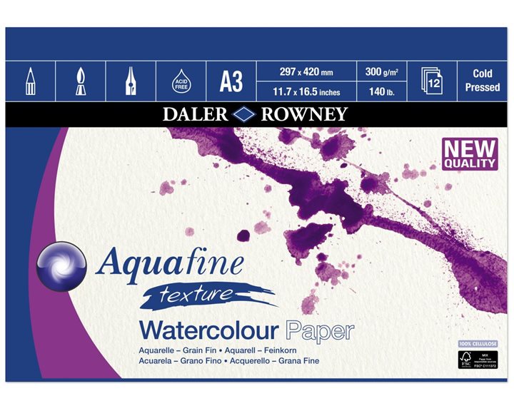 Μπλοκ Daler Rowney Watercolour A3 300gr 12φ Aquafine Texture Cold Pressed 403660300