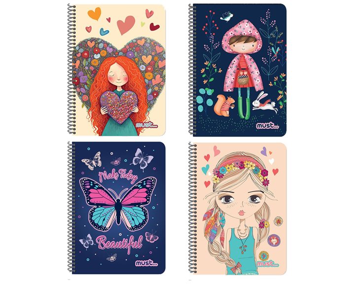 Τετράδιο Σπιράλ Must 17x25 2Θ 60φ Sweety