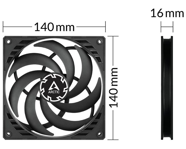 Arctic P14 PWM PST – 140mm Pressure Optimized Case Fan | Slim Profile | PWM Controlled Speed PST