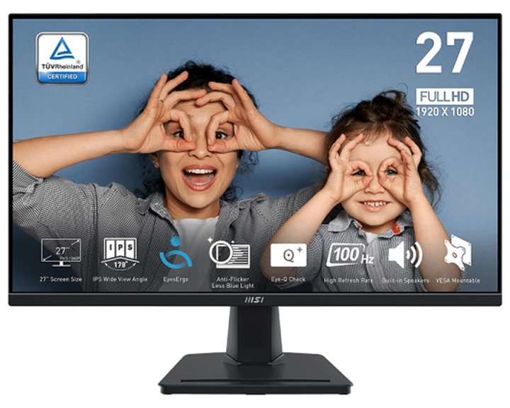 MSI MONITOR PRO MP275, FLAT IPS FHD, 27", 16:9, 300 CD/M2, 1000:1, 1MS, 100Hz, 1920x1080, HDMI/VGA/HP OUT, 2X2W SPEAKERS, TILT, BLACK, 2YW.