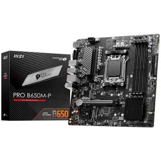 MSI MB PRO B650M-P, SOCKET AMD AM5, CS AMD B650, 4 DIMM SOCKETS DDR5, HDMI/DP/VGA, PCI-E GEN 4.0, 2.5G LAN, MICRO-ATX, 3YW.