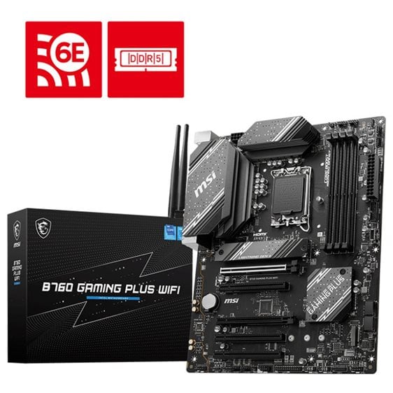 MSI MB B760 GAMING PLUS WIFI, SOCKET INTEL LGA1700 14th/13th/12th GEN CPU, CS INTEL B760, 4 DIMM SOCKETS DDR5, DP/HDMI, PCI-E GEN 4.0, 2.5G LAN, WIFI6E, ATX, 3YW