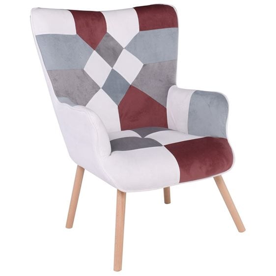 Maron Πολυθρόνα - Μπερζέρα Ξύλο Φυσικό, Ύφασμα Patchwork Brown ΕΜ143,6