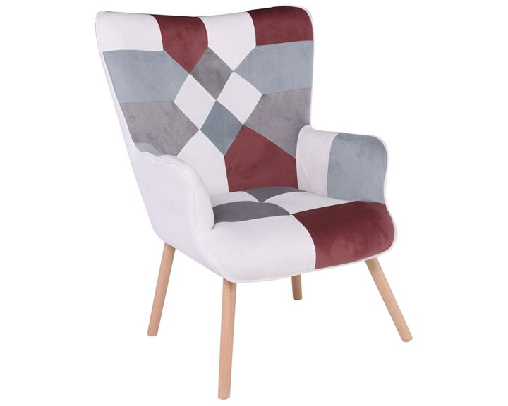Maron Πολυθρόνα - Μπερζέρα Ξύλο Φυσικό, Ύφασμα Patchwork Brown ΕΜ143,6