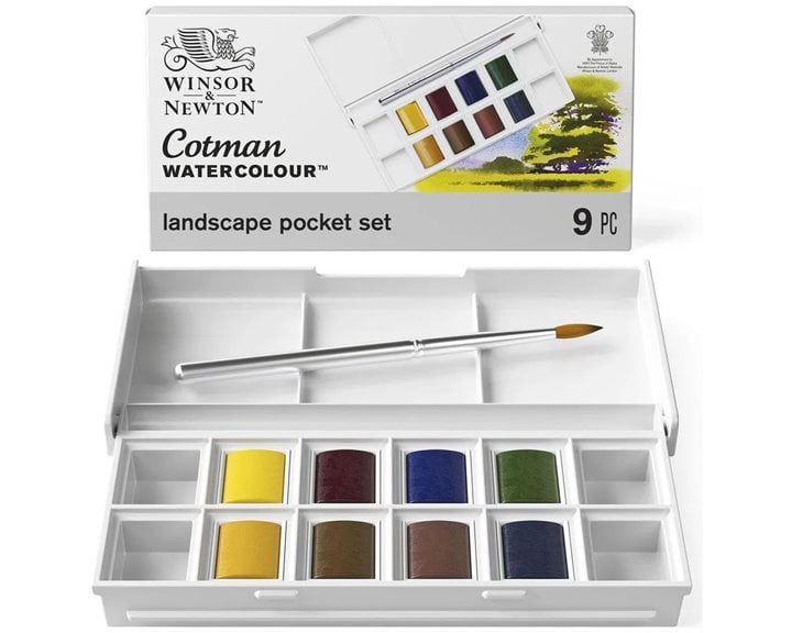 Winsor & Newton Cotman Κασετίνα με 8 Πλακάκια Ακουαρέλας & Πινέλο Landscape