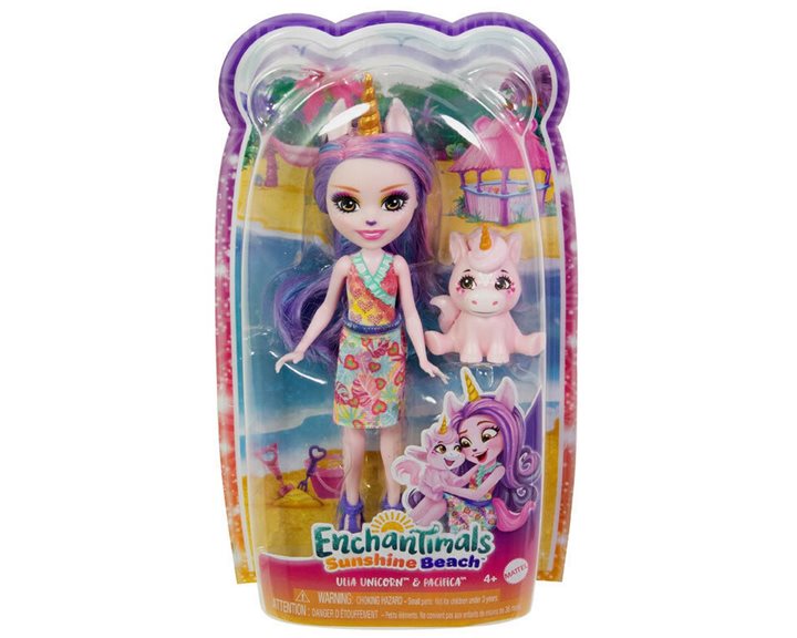 Mattel Enchantimals Sunshine Beach Ulia Unicorn and Pacifica Doll FNH22 / HRX84