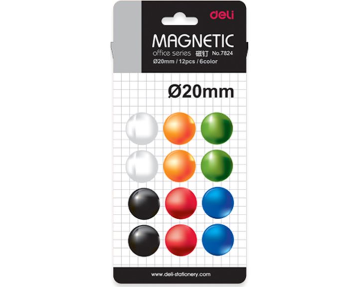 Deli Μαγνήτες Στρογγυλοί 20mm Διάφορα Χρώματα 12τμχ