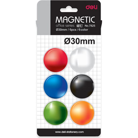 Deli Μαγνήτες Στρογγυλοί 30mm Διάφορα Χρώματα 6τμχ