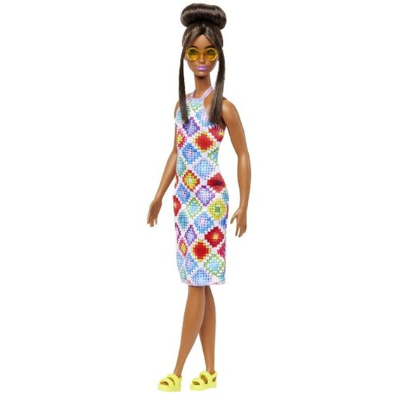 Mattel Barbie Fashionistas Doll 210 Brown Hair In Bun Fashionista - Diamond Crochet FBR37 / HJT07