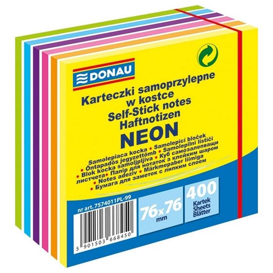 Κύβος Αυτοκόλητος Donau Neon Κίτρινο76x76mm 6χρωμ.400φ.7574011PL-99