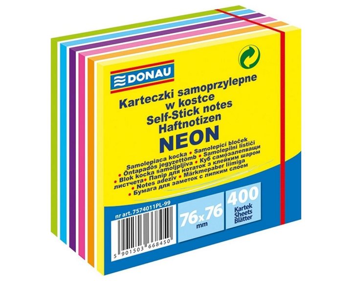 Κύβος Αυτοκόλητος Donau Neon Κίτρινο76x76mm 6χρωμ.400φ.7574011PL-99