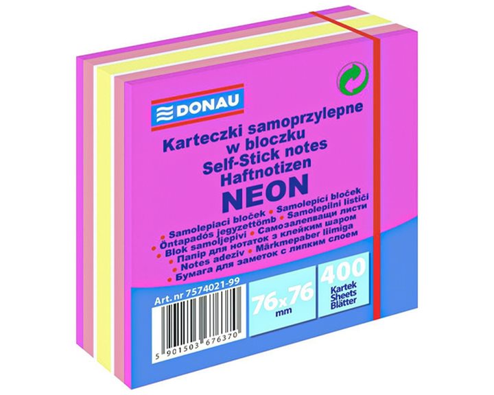 Κύβος Αυτοκόλητος Donau Neon Ροζ 76x76mm 6χρωμ. 400φ.7574021-99
