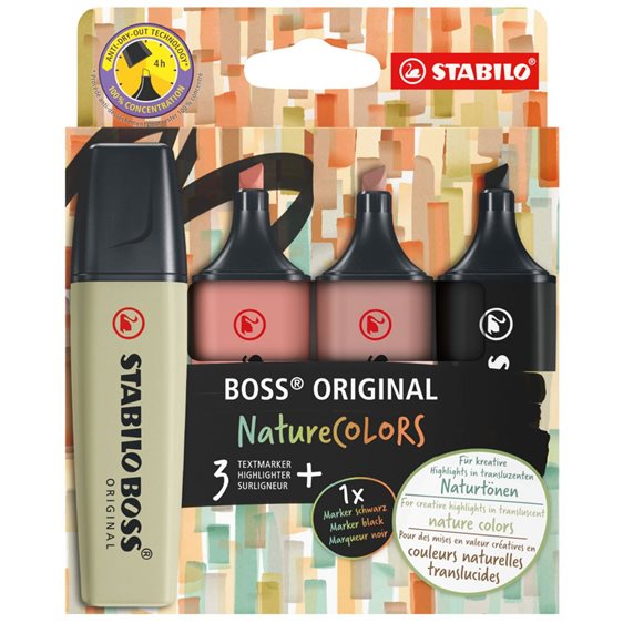 Μαρκαδόροι Υπογράμμισης Stabilo Boss Set 4τμχ Nature 70/4-2-3