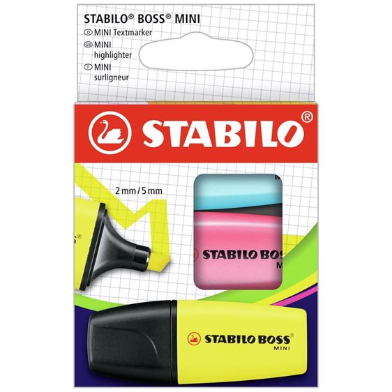 Μαρκαδόροι Υπογράμμισης Stabilo Boss Mini 3τμχ Κίτρι-Ροζ-Μπλε