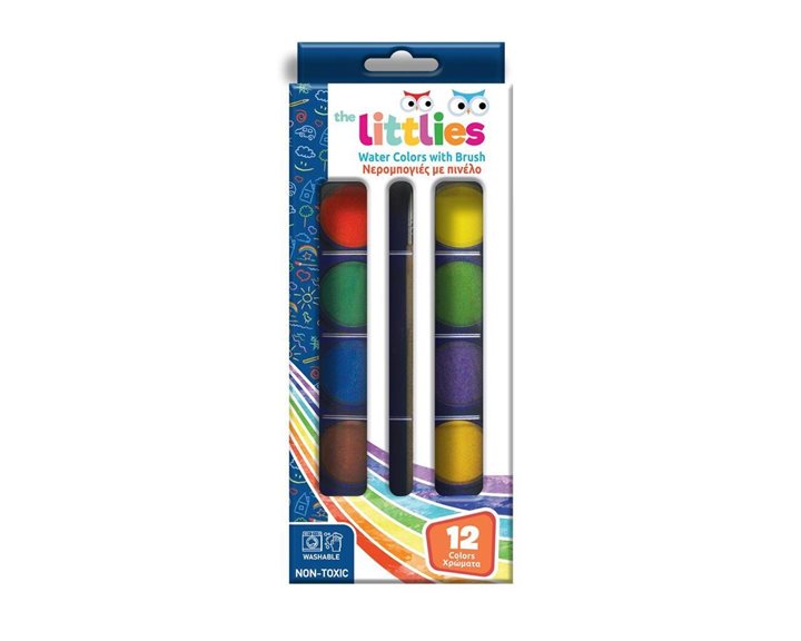 The Littlies Νερομπογιές με Πινέλο Οβάλ The Littlies 12χρώματα 000646087