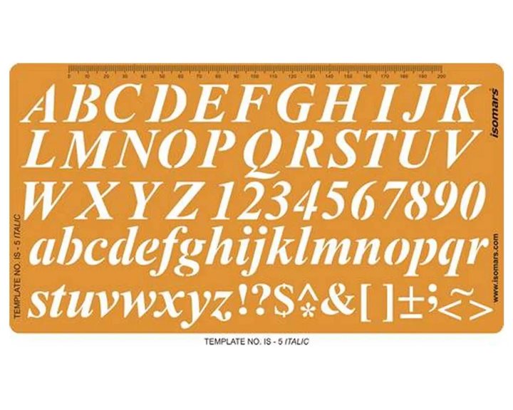 Isomars Στενσιλ Italics Γραμμάτων, Αριθμών & Συμβόλων Σαμπλον