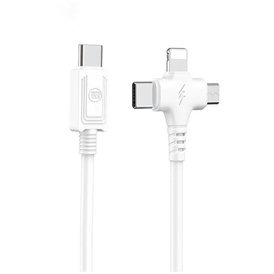 Lamtech 3 In 1 Charging Type-C Cable To Type-C/Lightning/Micro USB 1m White