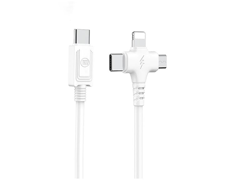 Lamtech 3 In 1 Charging Type-C Cable To Type-C/Lightning/Micro USB 1m White