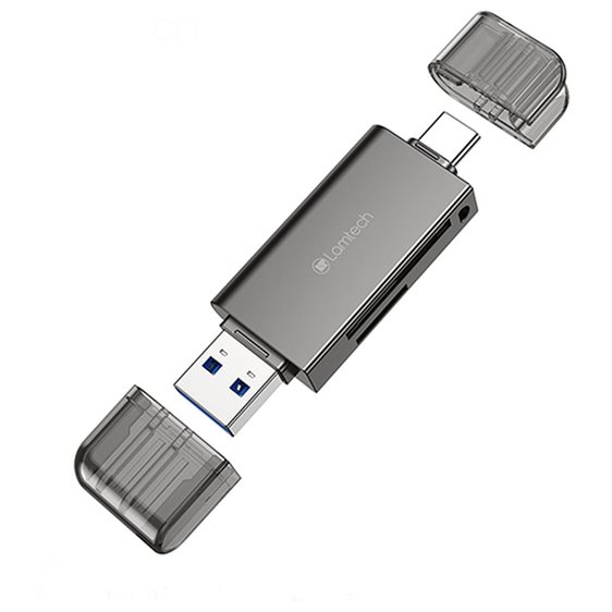 Lamtech USB/Type-C 3.0 High Speed Card Reader Metal Grey